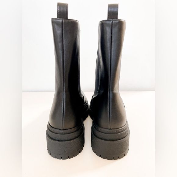 New Good American Black Leather Pull On Platform Boots - Picture 7 of 13